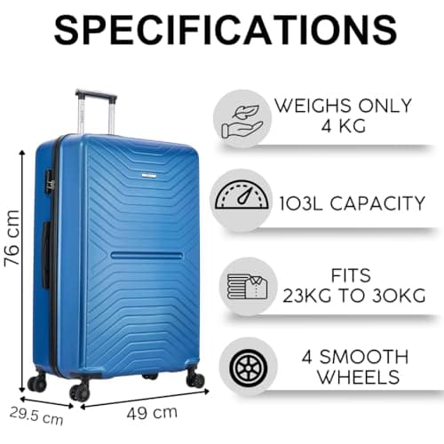 FLYMAX 29" Large Suitcase 4 Wheel Lightweight Luggage Hard Shell Travel Case Hold Check in Fits 23kg - 27kg + 3 Digit Lock Suitcase Large + Telescopic Handle 100 Litre Capacity — view 4