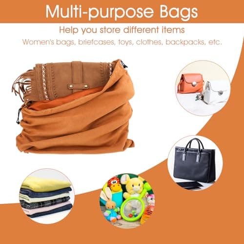 2 Pack Dust Bags for Handbags 2 Sizes Velvet Handbag Dustbag Premium Suede Dust Cover Storage Bags with Drawstring Dustproof Pouch for Handbag Storage Flannel Purse Bag for Travel Home Use (Brown) — view 4