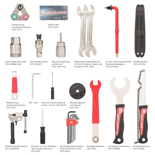 BIKE HAND Bicycle Tool Case, Complete Bicycle Tool Set, Professional Repair Kit with 18 Parts with Transport Case, Black and Red Bicycle Tool Set — view 2