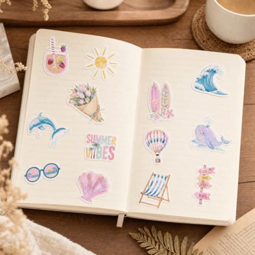 50 Pcs Summer Holiday Travel Stickers Aesthetic | Laser Film PET Waterproof Laptop Stickers for Water Bottle Scrapbook Luggage DIY Decor — view 5
