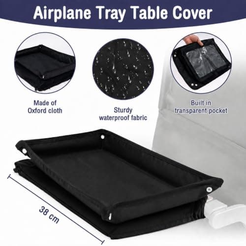 Anihet Kids Tray Table Cover, Foldable Airplane Travel Tray Cover with Clear Pocket, Universal Airplane Must Haves Travel Essential for Plane, Train, High Chair(Black) — view 3