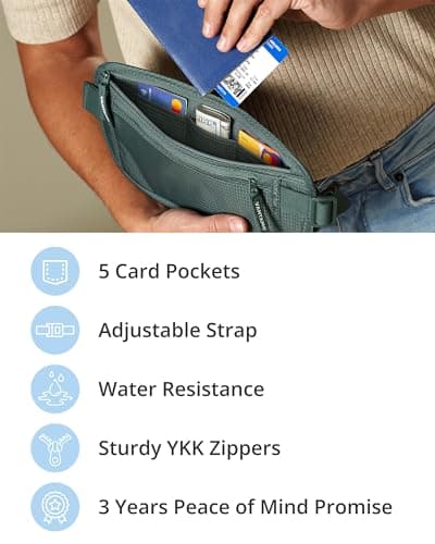 Vantamo Bum Bag with RFID, Ultra-Thin Money Belts for Travel Hidden Men, 2 Compartment Fanny Pack for Women Fits Passport & Phone to Protect Valuables, Waist Bag for Traveling, Hiking & Walks — view 5