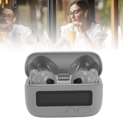AMONIDA Bluetooth 5.2 Wireless Earbuds with Noise Cancelling and Retro Display for Fitness and Gaming - Ergonomic and Portable (Gray) — view 2