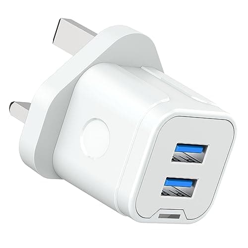 ZIPENDAR USB Plug,Dual USB Charger Plug Adaptor UK 3 Pin Mains Charger Double Port 5V 2Amp Phone Charging Plug Compatible with iPhone 16 15 14 13 12 11 Pro Max 10 XS X XR 8 7 6 6S Plus 5 SE 2020,iPad