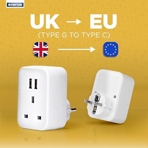 STATUS UK to EU European Plug with USB Port Adapter, White — view 3