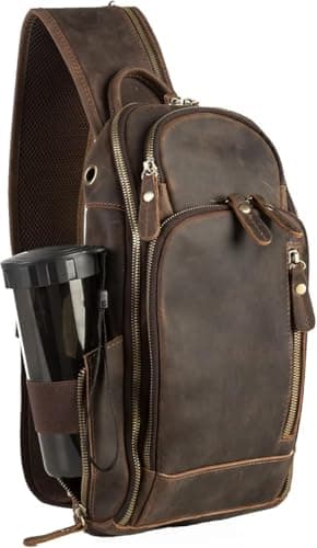 Vinlea Genuine Full-Grain Leather Crossbody Bag for Men Women