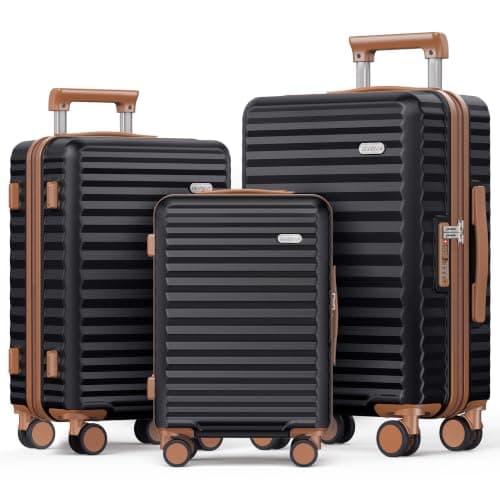SHOWKOO Suitcase Sets 3 Piece Expandable Hardshell PC Luggage, Black