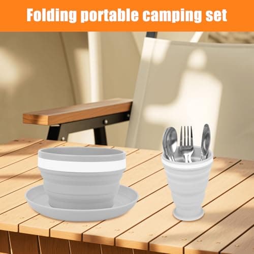 Camping Cutlery Set for 1, Folding Camping Plates and Bowls Set, 7 Pcs Camping Mess Kit Include Knife, Spoon, Fork, Cup, Bowl & Plate, Camping Utensils, Crockery Sets for Travel Outdoor Hiking Picnic — view 2