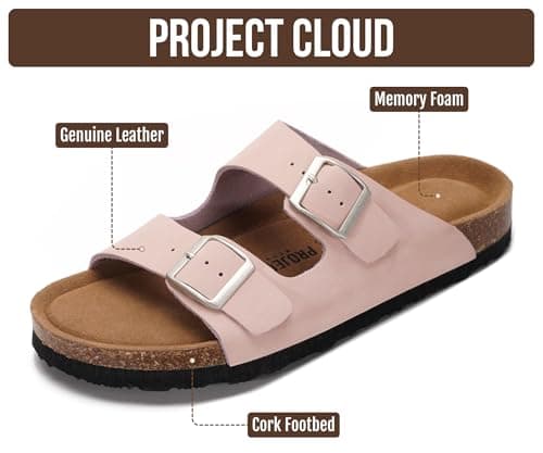 Project Cloud Genuine Leather Flat Sandals Women 2025 Beach Essentials Womens Sandals Memory Foam Vacation Essentials Slides for Women Footwear (Venita), Baby Pink Leather, 6 UK — view 2