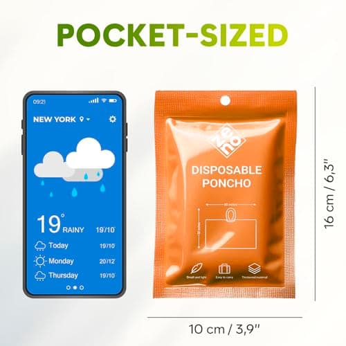 ZENO Rain Poncho Waterproof Adult - Festival Poncho - Waterproof, Disposable, Clear with Hood - Emergency Rain coat for Hiking, Cycling, Camping, Concert - Pack of 4 - Orange Glow Edition — view 4