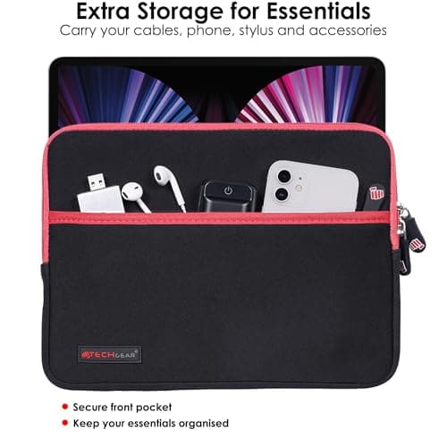 TECHGEAR Universal Neoprene Padded Sleeve Case for 9-11" Tablets: iPad Pro/Air 11", iPad A16 10.9", iPad 10.2", Samsung Tab A11 Plus A9+ S10 Lite S9 FE, Lenovo Tab M10 - Shockproof Zipped Pouch — view 5