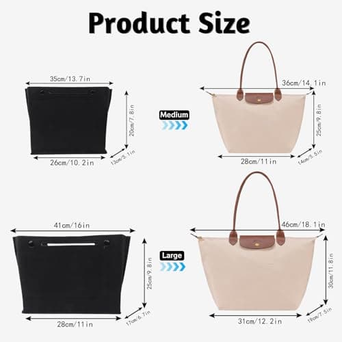 AIYJWXINP Bag Insert Organizer, Handbag Organiser Insert, Multi-Pocket Felt Handbag Organizer With Zipper for Insert Wallet Organizer, Folding Tote Bag Organizer Insert for Longchamp (black, L) — view 2