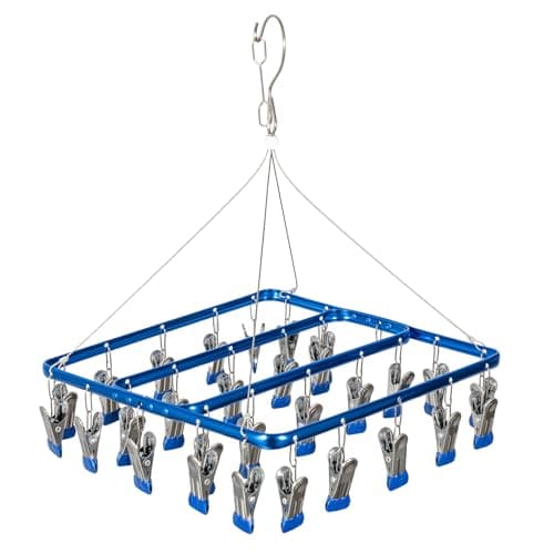 Clothes Drying Hanger 1PC 30 Clips Aluminum Alloy Laundry Rack Blue