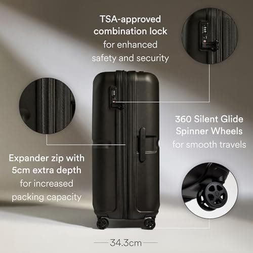 ANTLER Single Stripe Hard Shell Large Suitcase + Laundry Bag - 81x56x34cm 144L, Expandable, Lightweight, 4 Spinner Wheels, TSA Lock - Durable Large Check in Luggage - Black — view 3