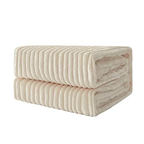 MIULEE Flannel Fleece Throw Blankets Soft Warm Comfortable Throws for Sofa Corduroy Fluffy Blanket Bed Throw for Bedroom Couch Travel Kids Bedroom Accessories 50x60Inch Cream