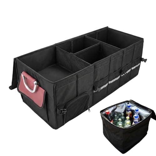 June&July story J&J Car Trunk Organizer 112L & Collapsible Cooler Bag 31.5L, Premium Durable Adjustable Storage for Road Trip Essentials, Car Accessories for Men & Women, Suv、Truck (Extra Large)