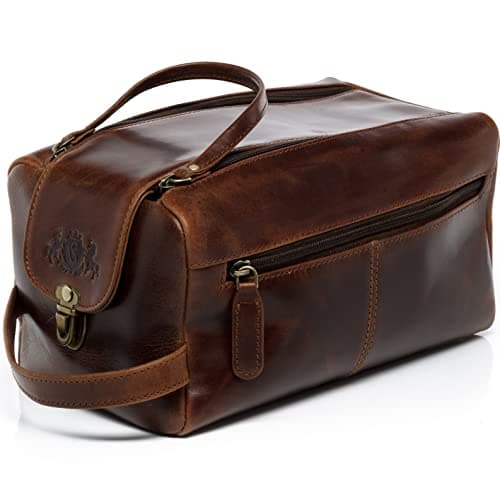SID & VAIN wash Bag Bristol XL Travel Overnight Wash Gym Shaving Bag for Men's Or Ladies Real Leather Toiletry Bag Leather Bag Women and Men