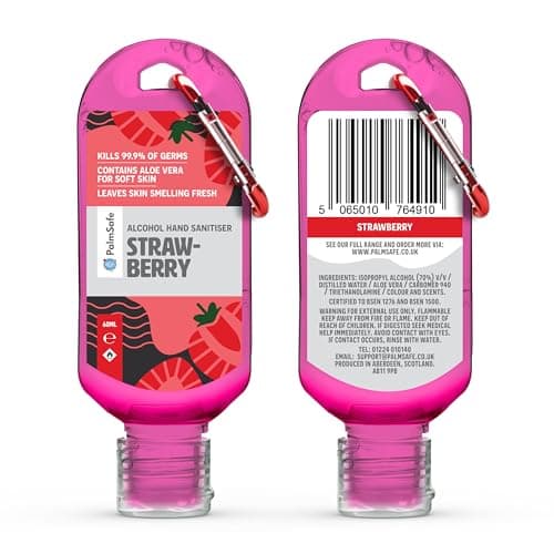 Palm Safe Strawberry 3 Pack 60ml Anti Bacterial Premium Hand Sanitiser Travel Size Refillable Clip Bottle Quick Drying Non Sticky Extra Moisturising Kills 99.9% of Viruses and Bacteria — view 3