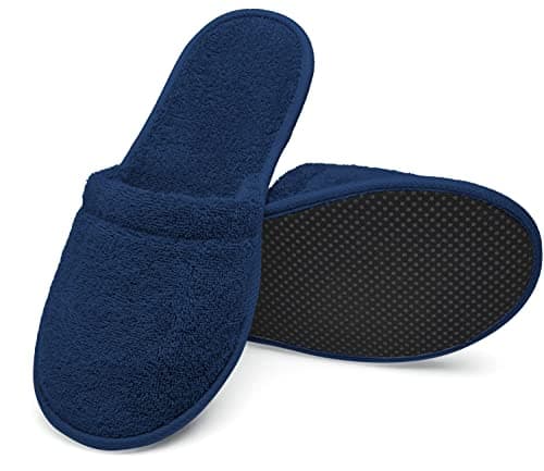 Arus Cotton Terry Spa Slippers – 2 Pair - Navy Blue, 5-8, MA-12