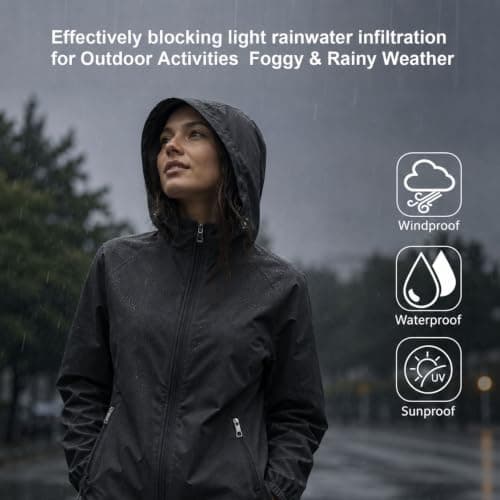 GDOKKNY Women Waterproof Rain Jacket, Lightweight Packable Hooded Raincoat with Storage Pouch, Windproof Rain Coat for Cycling Hiking Commuting Travel — view 3