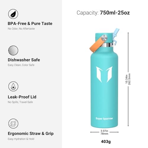 Sparrow Insulated Water Bottle 750ml FlipFlow Metal Drinks Bottle Straw — view 3