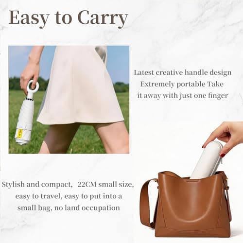 Mini Sun Travel Umbrella Ring handle Coating Layer Fabric Blocking/anti UPF 50 UV Protection 99.9% Compact Folding Purse Umbrella/Lightweight Small Portable Backpack/Rain Sun/Men Women Kids — view 3
