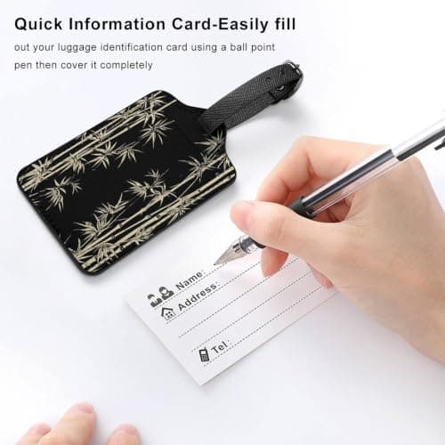 Asian Bamboo Luggage Tags with Id Card & Adjustable Strap — view 5