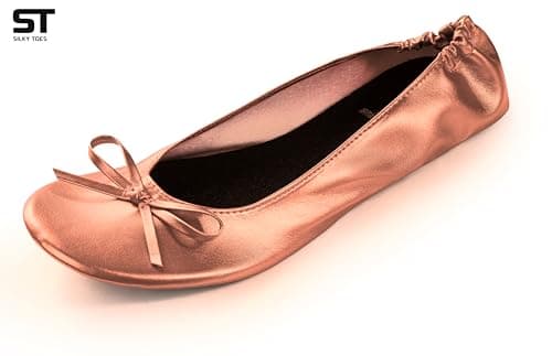 Women's Foldable Portable Travel Ballet Flat Roll Up Slipper Shoes (Large, Rose Gold) — view 3