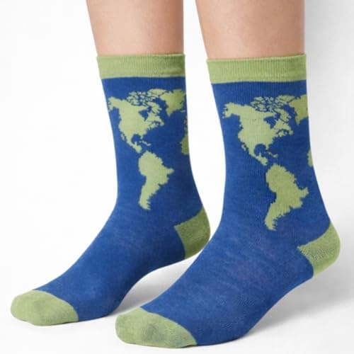 LND Gifts Womens Novelty Socks World Map Travel Geography Pattern Funny Crew Cotton Gift Socks Unisex Girls Boys Teens Size 3.5–8 UK — view 2