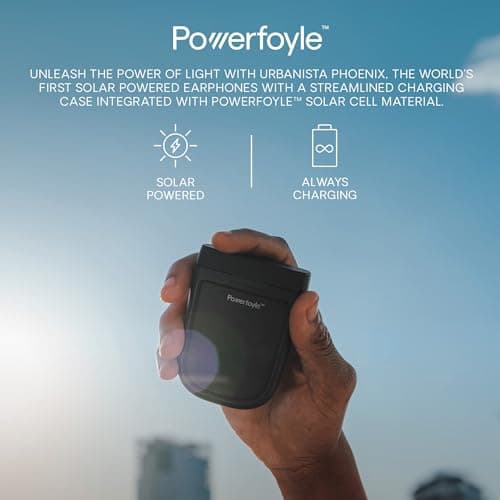 Urbanista Phoenix Solar Powered Hybrid ANC True Wireless Earbuds, Infinite Playtime Active Noise Cancelling Bluetooth Earphones, IPX4 Multipoint In Ear Headphones & Self Charging Case, Midnight Black — view 2