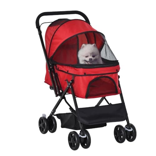 PawHut Dog Stroller with Reversible Handle for Small Dogs Red
