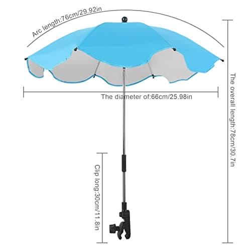 Umbrella Stroller Parasol with Clamp, Portable Beach Chair with Umbrella, Clip on Umbrella for Stroller Summer Umbrella Stroller Infant Umbrella Stroller for Trolley, Beach Chair, Travel(orange) — view 3