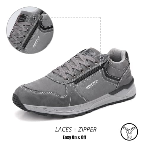 Mens Trainers Casual Shoes with Zip Non Slip Breathable Sneakers Grey — view 6