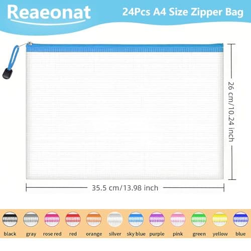 A4 Zip Wallets, 24 PCS Plastic Wallets Folders Mesh Zipper Lock Bags — view 2