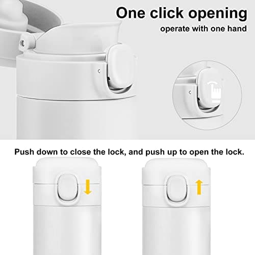 YINJAM 450ML Travel Mug Reusable Coffee Cup Insulated Thermal Mug Stainless Steel Leakproof Flask Tumbler for Hot Cold Drinks (White) — view 2
