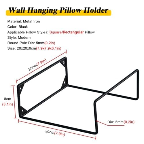 Pillow Organizer Holder,Wall Mounted Pillow Rack - 20 Pack Metal Cushion Display Shelf for Retail Stores, Home Textile, and Craft Exhibitions - Organize Throw Pillows (Black) — view 2