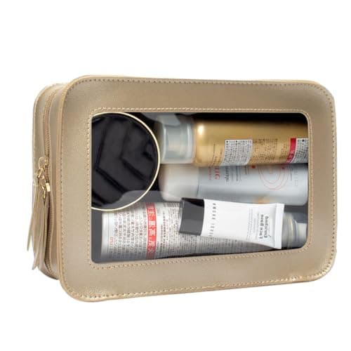 Clear Makeup Bag Small, TSA Approved Portable Toiletry Bag with Zipper Cosmetic Travel Bag Makeup Organizer Case Mini Makeup Pouch for Purse Car Organizer Bag for Women Men, Gold, Clear Makeup Bag — view 6