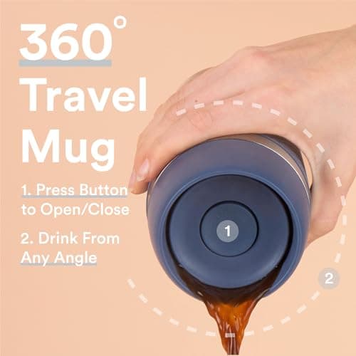 Moon 360° Travel Mugs - Leakproof Reusable Coffee Cup for Hot Drinks - Insulated Stainless Steel Thermal Mug, Fits Car Cup Holders (450ml, Recycled Metal/Blue) — view 3