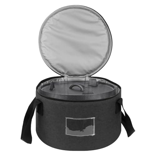 Kingshion 10-inch Dutch Oven Carry Bag, Heavy Duty Cast Iron Pot Storage Tote, Padded Round Casserole Carrier for Outdoor Camping, Hiking, RV Travel (Fits 4 Quart Camp Ovens) - Dark Grey