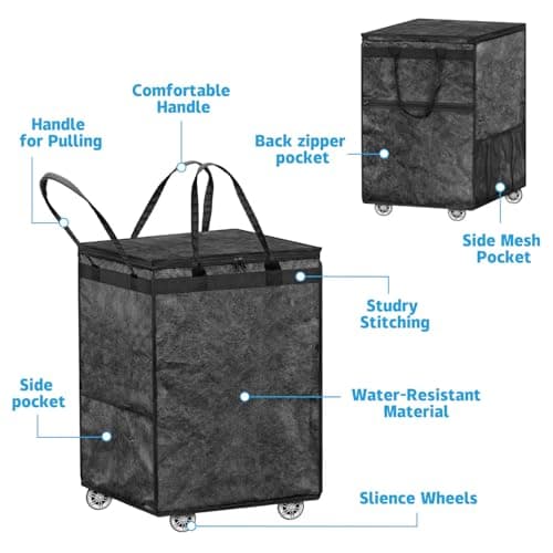Rolling Tote Shopping Bags, Reusable Grocery Bag Collapsible Cart (Black) — view 5