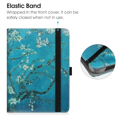HGWALP Universal Stand Case for 6/6.8/7 inch paperwhite, PU Leather Stand Cover with Handstrap Compatible with 6" 6.8" 7" Paperwhite/Colorsoft/Kobo/Pocketook/Sony eReaders-(Apricot Flower) — view 3