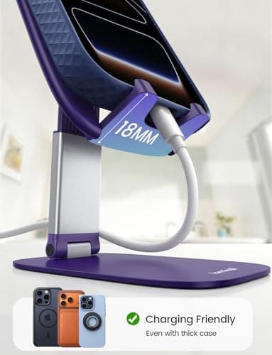 Lamicall Cell Phone Stand for Desk - [Ultra-Thin] Foldable Mobile Phone Holder, Height Adjustable Phone Stand for iPhone 17 16 15 14 13 Pro Max Plus Air Mini, S25 S24, 4"-8" Mobile Phones - Purple — view 3