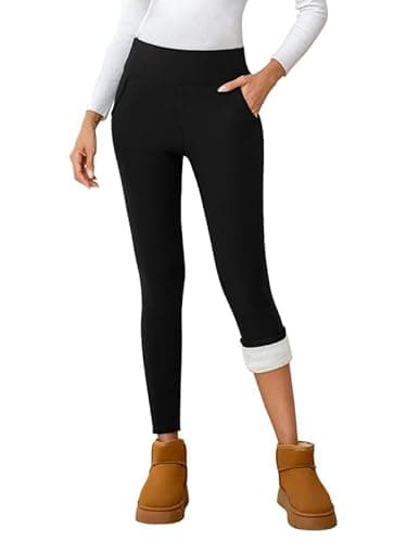 CrystErzoix Fleece Lined Leggings Women High Waisted Thermal Leggings Thick Ladies Sports Yoga Leggings Winter Warm with Pockets, Black M