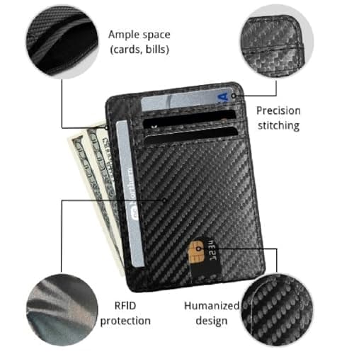 Jidyllic Men Card Holder Wallet,Slim Leather Wallet Minimalist Credit Cards Holder 8 Cards and Bank Notes Ideal for Travel 1 ID Window Minimalist Small Size (Rhombic) — view 3