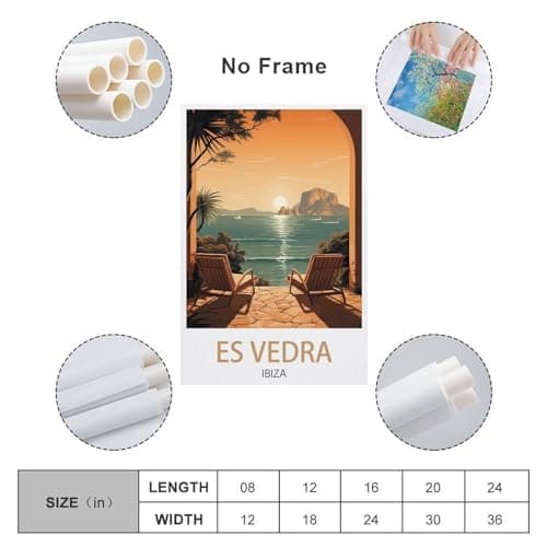 BaHeLs Es Vedra Ibiza Vintage Travel Posters Sunset 12x18inch(30x45cm) Canvas Wall Art Print Painting for Wall Decor Living Room Bedroom — view 2