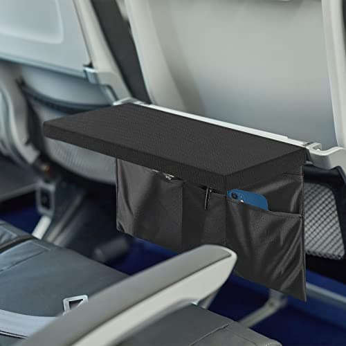 Linkidea Airplane Tray Cover with Pockets, Airline Pouches Seat Back Organizer & Storage for Personal Items, Convenient Sanitary Travel Essentials for Flying (Black) — view 6
