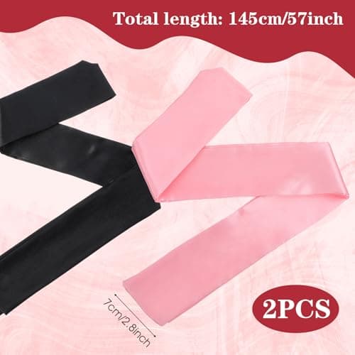 Tyqour 2 Pcs Blindfolds, Soft Silk Blind Folds for Adult Play, Adjustable Blindfold for Party Games, 59 Inch V-Shaped Blackout Sleep Mask for Women Men Adult Couples, valentine's day Gift, Black, Pink — view 2