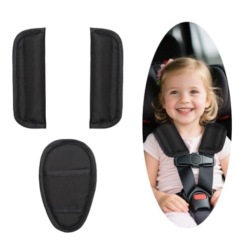 3 Piece Seat Belt Pads for Kids Universal Soft Child Seatbelt Shoulder Crotch Pads Car Seat Strap Guard Pram Strap Pad Harness Protection Pad Seatbelt Cover for Car Seat Stroller Pushchair (Black)