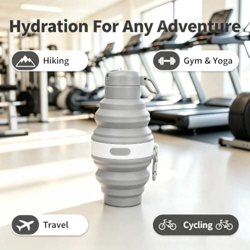 NIFTYY Collapsible Silicone Water Bottle BPA-Free with Carabiner (Grey) — view 4