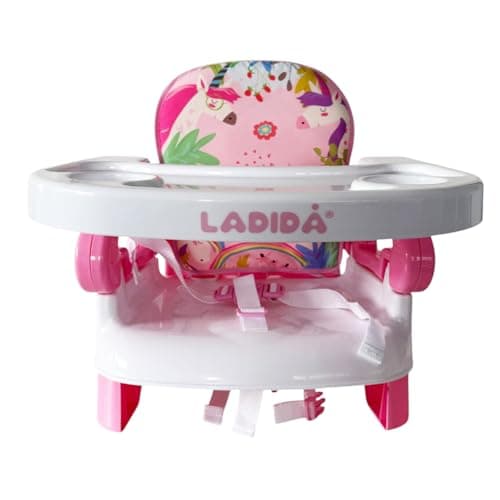 LADIDA Baby Booster Seat and High Chair, Easy to Fold and Transport, Adorable Pink Unicorn Design — view 2